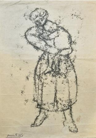 Art work by Quinto Martini Donna con Bambina in collo - china rough paper 